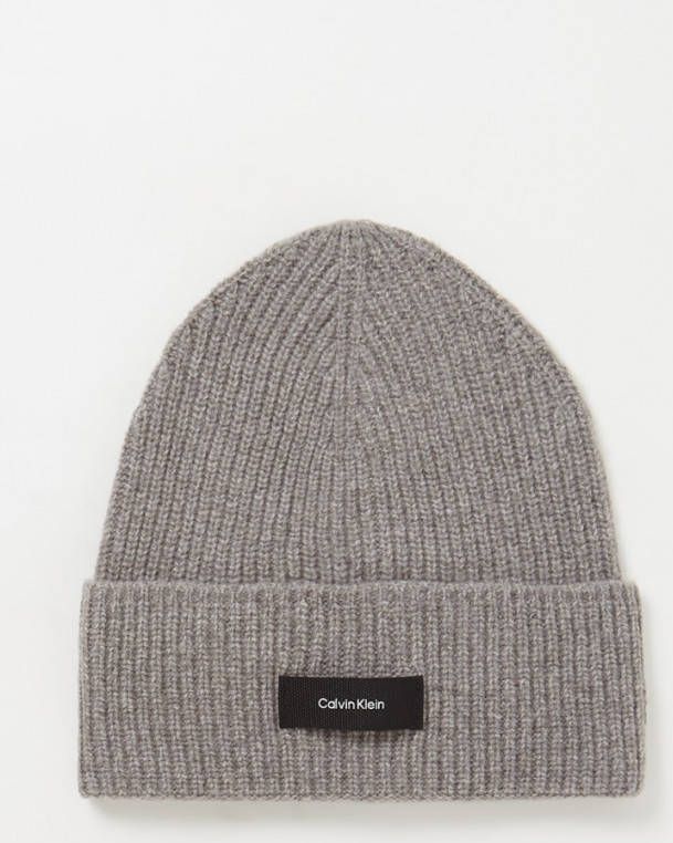 Calvin Klein Daddy Wool Rib beanie muts grey fog