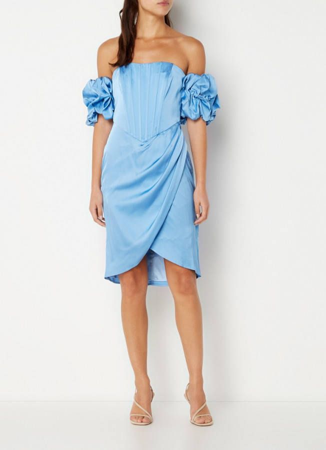 chi london Bardot Corset off shoulder mini jurk met glanzende finish