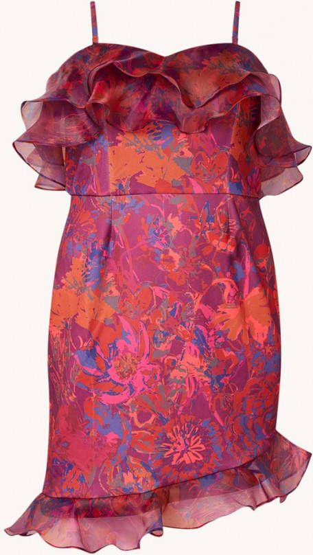 chi london Bardot mini jurk met ruches en bloemenprint