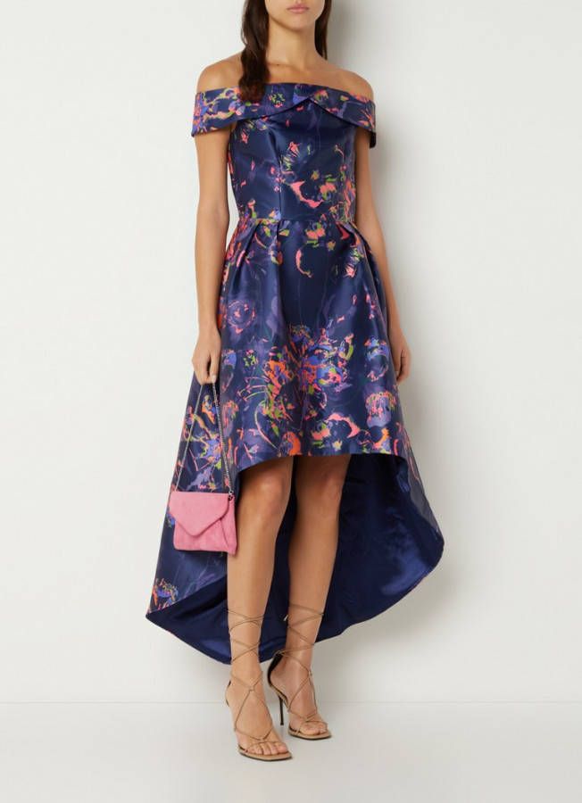 chi london Bardot off shoulder midi jurk met glanzende finish