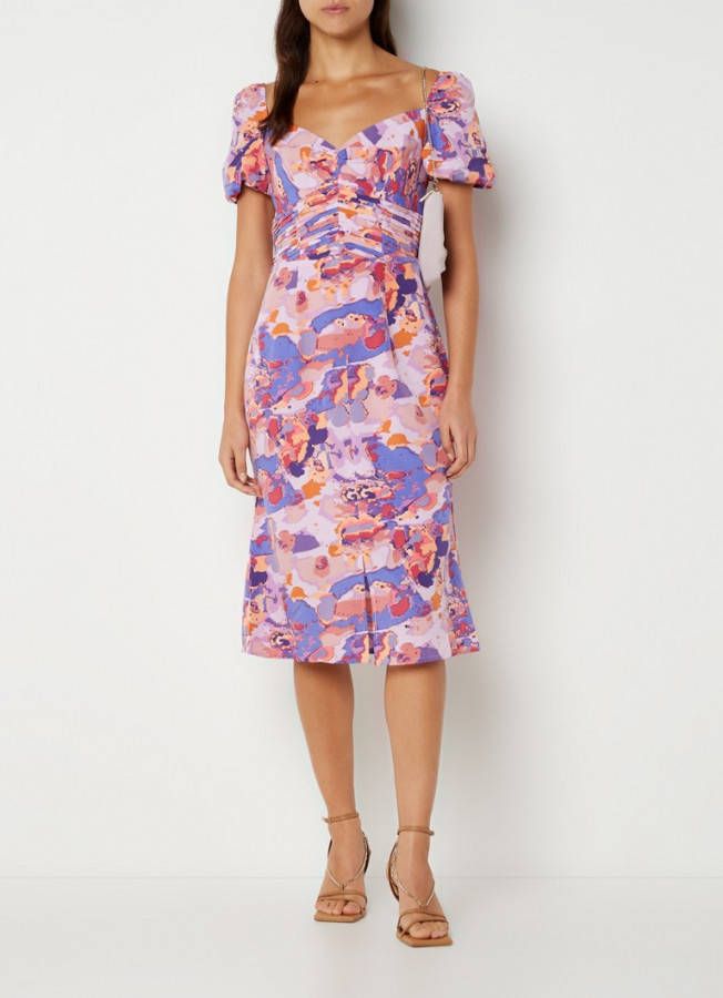 chi london Midi kokerjurk met plooidetail en pofmouwen