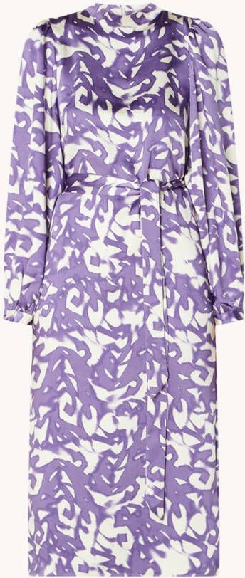 EDITED Kalypso midi jurk met print en strikceintuur