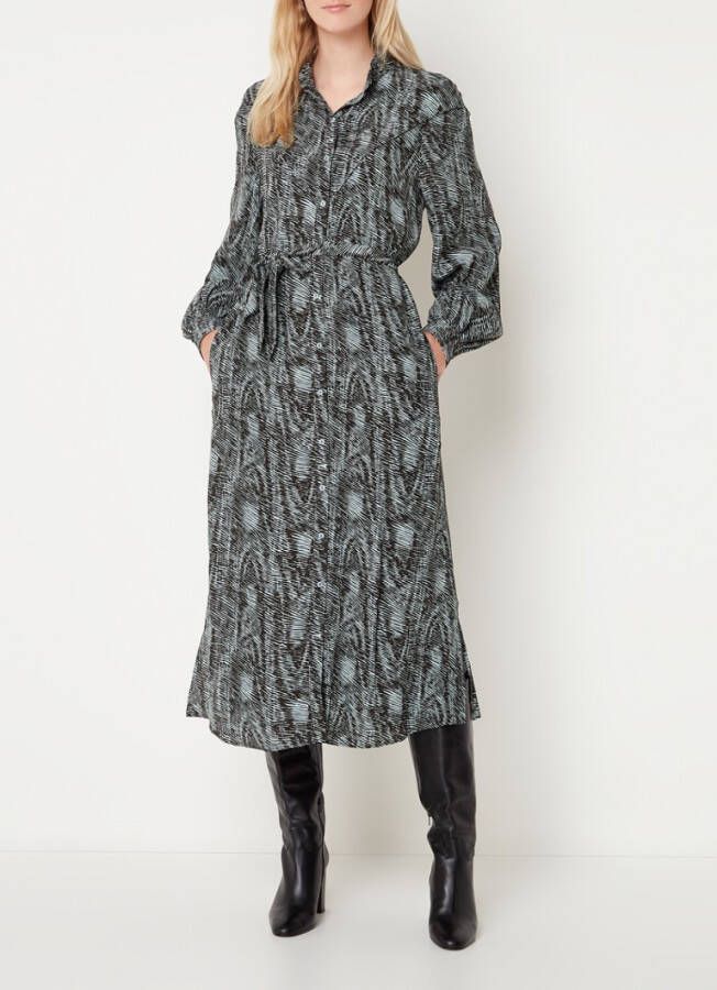 Expresso Midi blousejurk met ballonmouw en stikceintuur