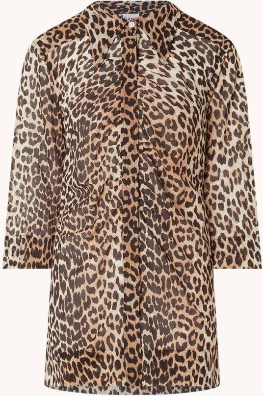 Ganni Mini blousejurk van biologisch katoen met panterprint