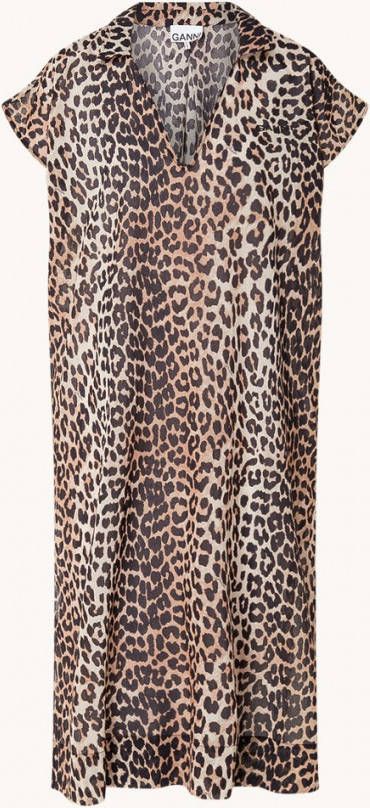 Ganni Midi strandjurk van biologisch katoen met panterprint