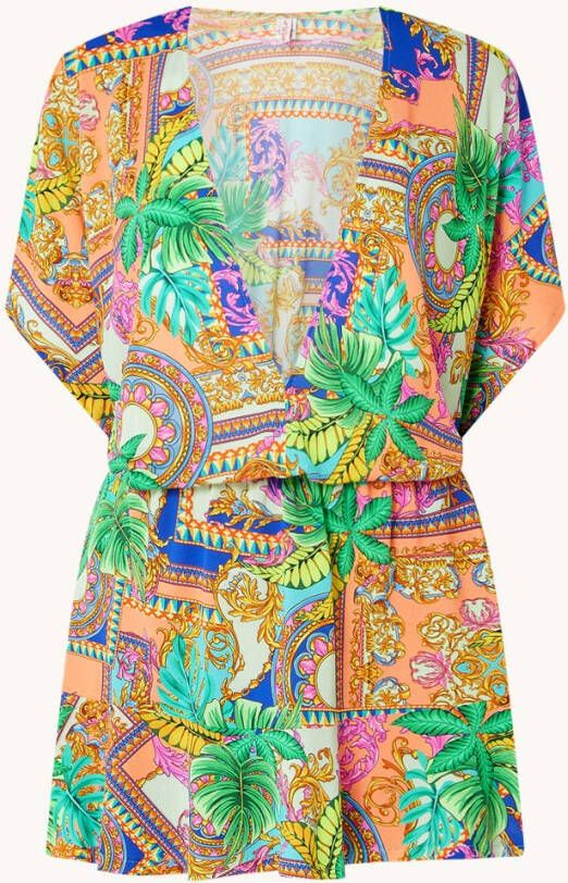 Luli Fama Positano mini strandjurk met print en V hals