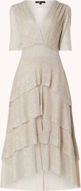 Maje Ruffini gelaagde midi jurk met glanzende finish