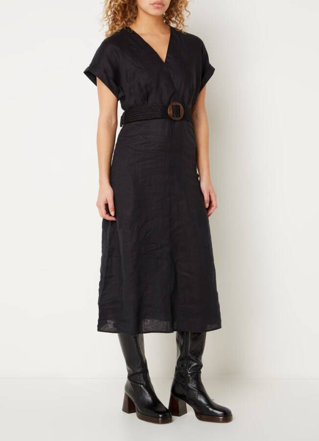 Mango Amore midi jurk van linnen met ceintuur