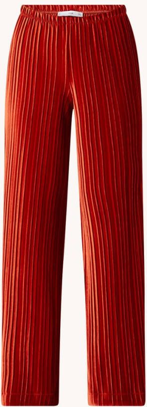 Mango Kim high waist wide fit palazzo broek van fluweel met pliss&#xE9
