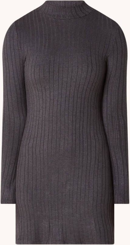 Mango Lemon ribgegebreide mini jurk met opstaande kraag