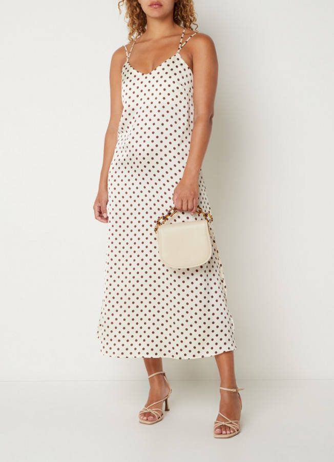 Mango Lilac midi jurk van satijn met stippenprint