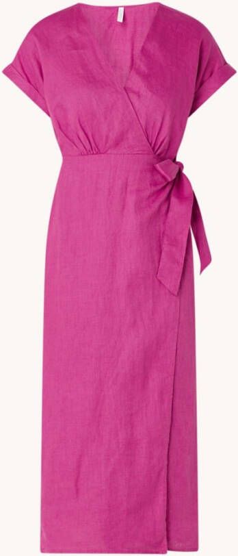 Mango Miami midi wikkeljurk van linnen met V hals