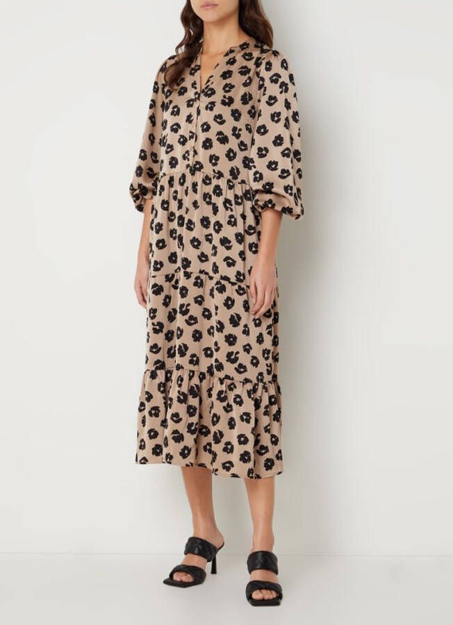 Neo Noir Taupe Midi Jurk Layli Distressed Dot Dress