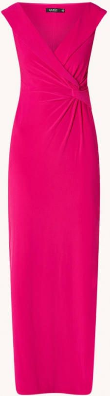 Ralph Lauren Maxi avondjurk met sjaalkraag en geknoopt detail