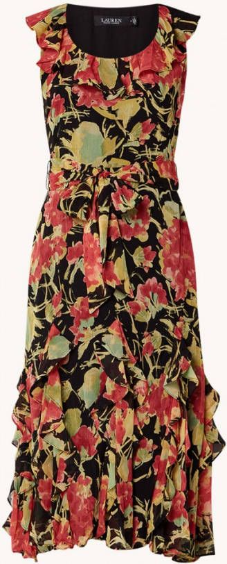 Ralph Lauren Midi jurk met volant en strikceintuur