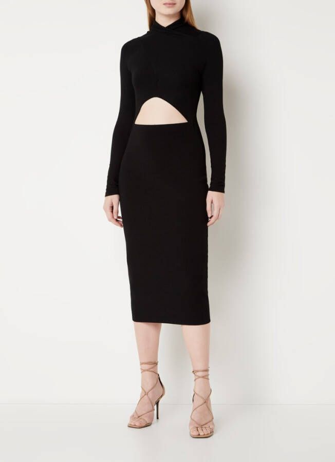 REISS Ellen fijngebreide midi jurk met cut out detail