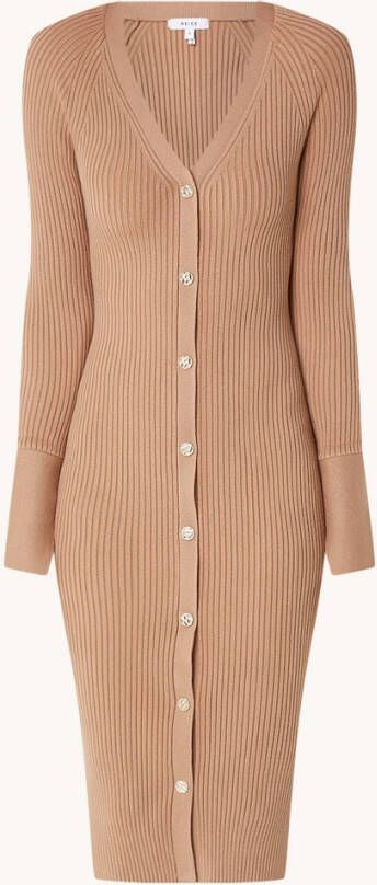 REISS Avery midi jurk met ribstructuur