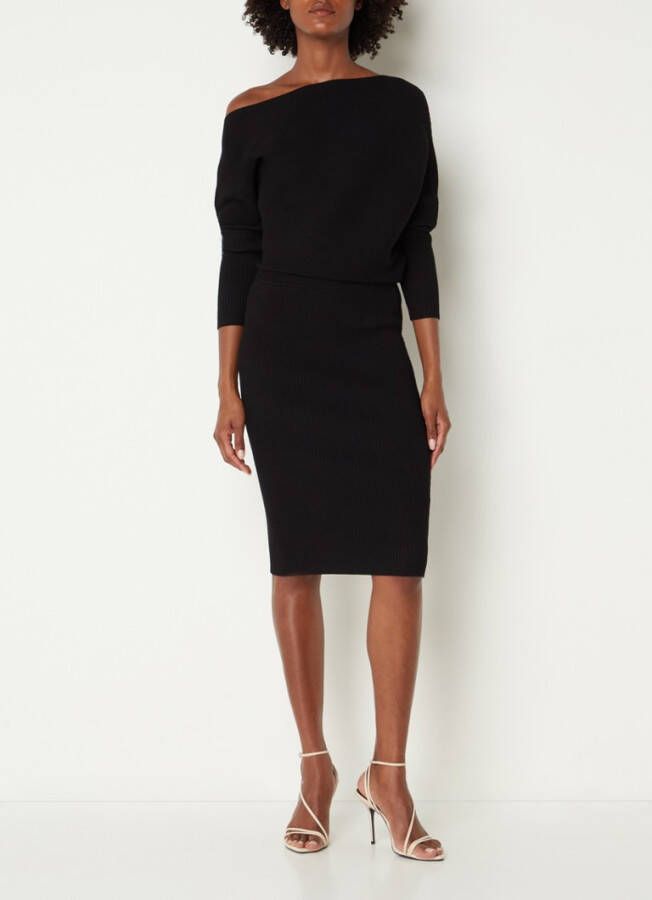 REISS Lara fijngebreide midi trui jurk met ribstructuur