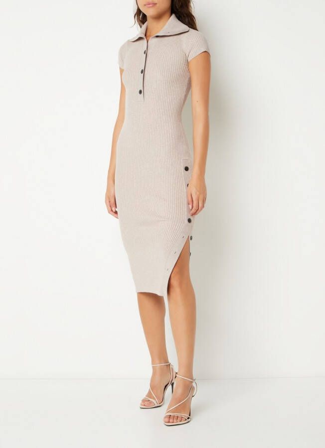 REISS Mason ribgebreide midi jurk met knoopdetail