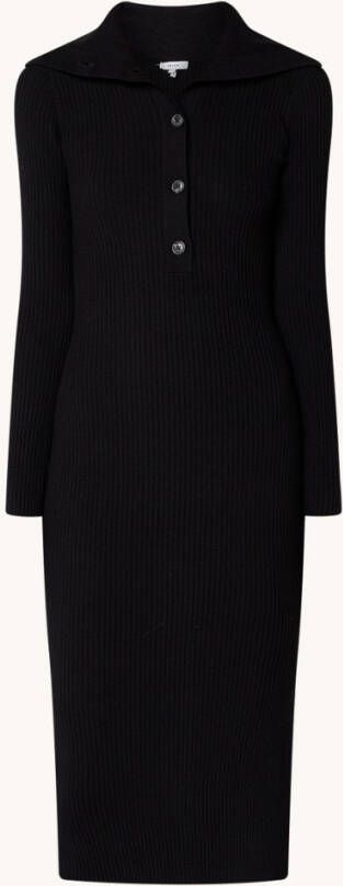 REISS Mason ribgebreide midi jurk met zijsplit