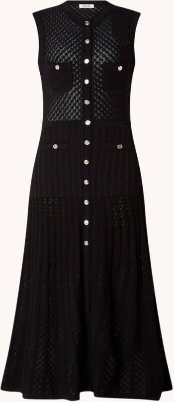 sandro Tuileries semi transparante ribgebreide midi jurk met sierknopen