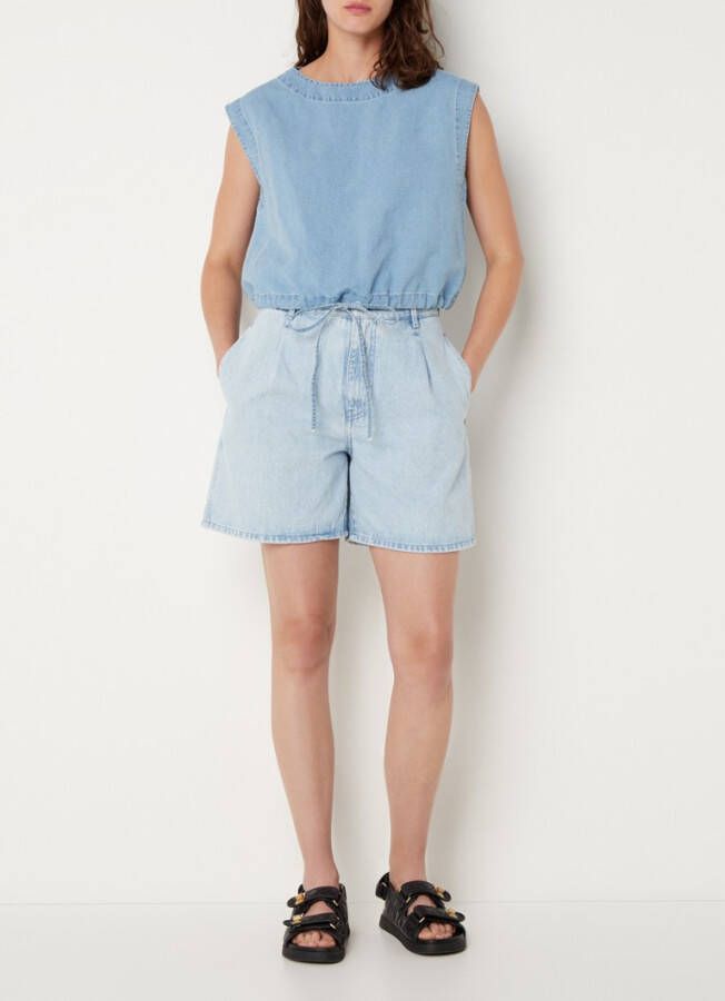 Vanilia Mouwloze crop top in linnenblend met trekkoord