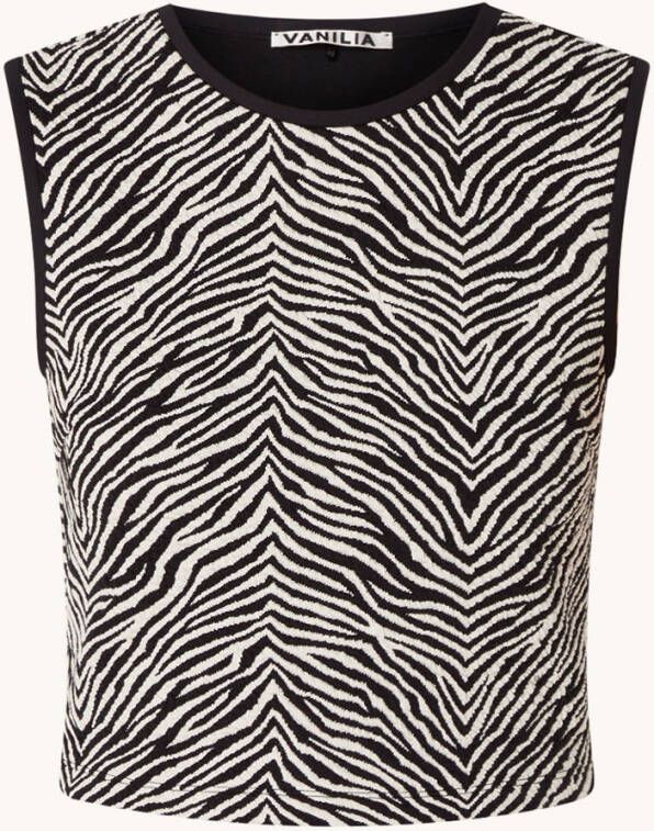 Vanilia Mouwloze crop top van jersey met zebraprint