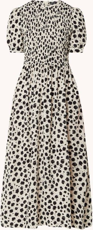 Whistles Dalmatian midi jurk met smockwerk en print