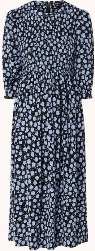 Whistles Dalmatian Shirred midi jurk met smockwerk en steekzakken