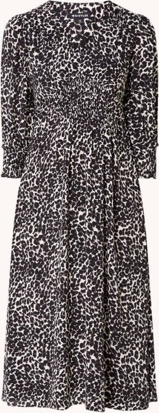 Whistles Shadow Leopard midi jurk met smockwerk en strikceintuur