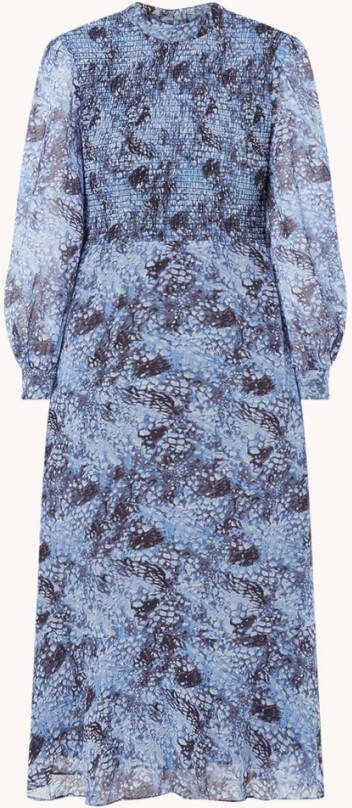 Whistles Snow Flurry midi jurk met smockwerk en print