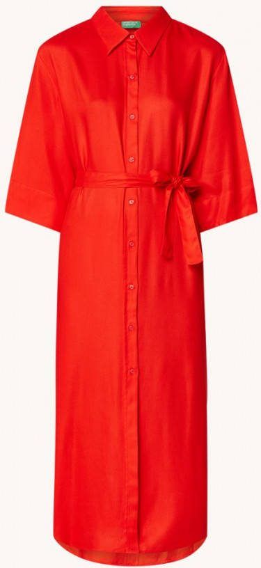 Benetton Midi blousejurk met strikceintuur en zijsplitten