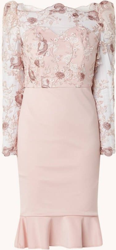 chi london Peplum midi kokerjurk van kant met bloemenborduring