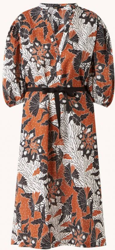 Maje Midi dress with vegetal print Rodime , Bruin, Dames online kopen