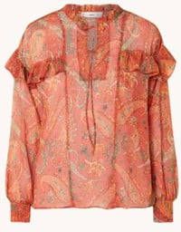 Mango geweven top met paisleyprint en ruches rood/groen