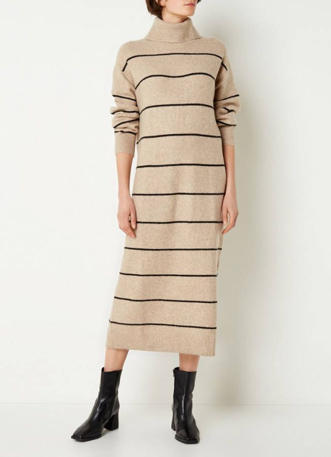 Mango Marina fijgebreide midi jurk met streepprint en col