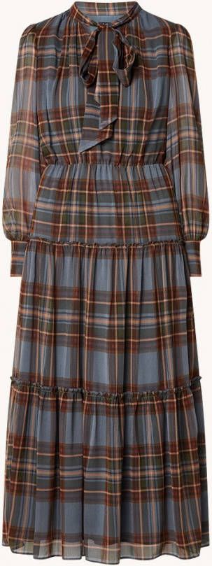 Ralph Lauren Gelaagde midi jurk met strikkraag en ruitdessin