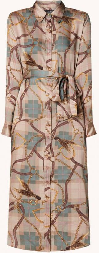 Ralph Lauren Midi blousejurk met strikceintuur en zijsplitten