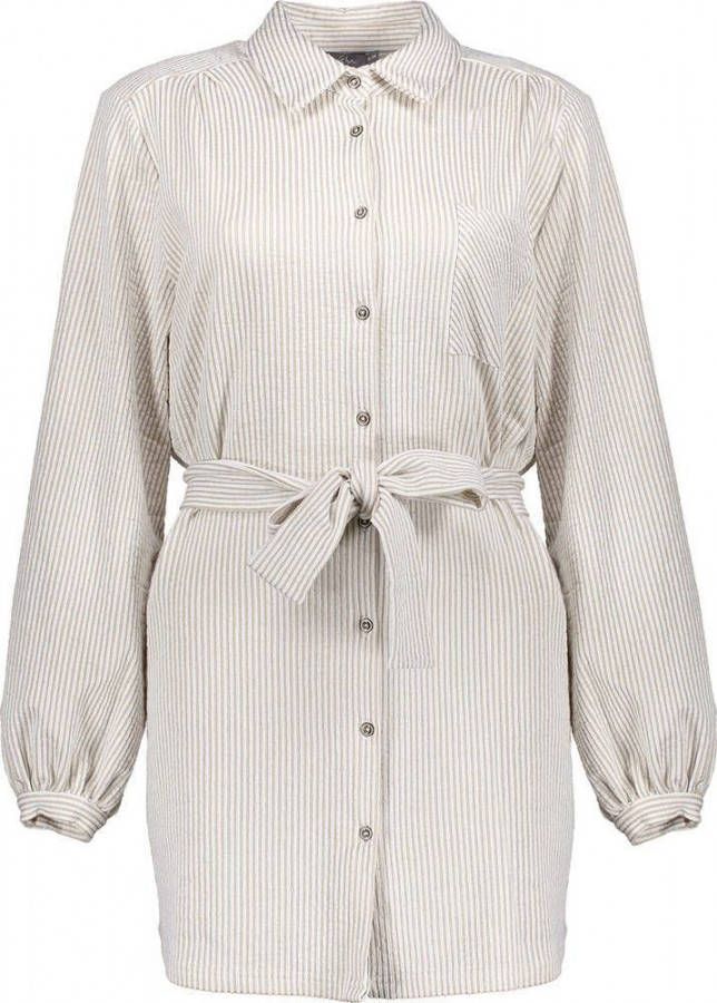 Geisha gestreepte blousejurk lichtgroen/gebroken wit