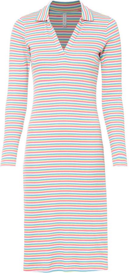 bonprix Geribde jurk met polokraag van katoen