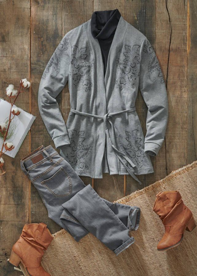 John Baner JEANSWEAR High waist comfort stretch jeans, slim, grey denim