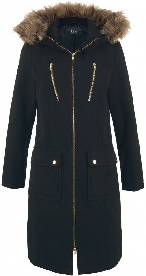 bonprix Lange jas in wollen look met capuchon