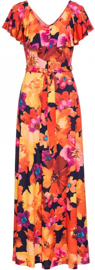 bonprix Maxi jurk met volant en ceintuur