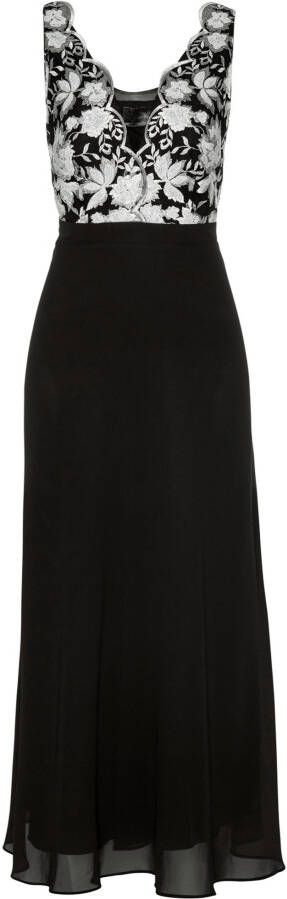 bonprix Premium chiffon jurk met pailletten en borduursel