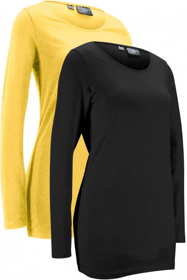bpc bonprix collection Sport longshirt (set van 2) met biologisch katoen, ananasgeel/zwart