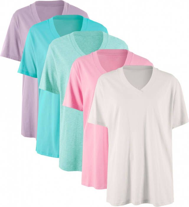bonprix Wijd longshirt met V hals(set van 5 ), korte mouw