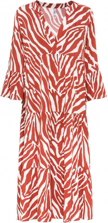 RAINBOW Midi jurk, rood/wit gedessineerd, 100% viscose