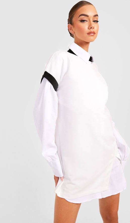 boohoo 2 In 1 Trui Jurk Met Contrasterende Stiksels, Ecru