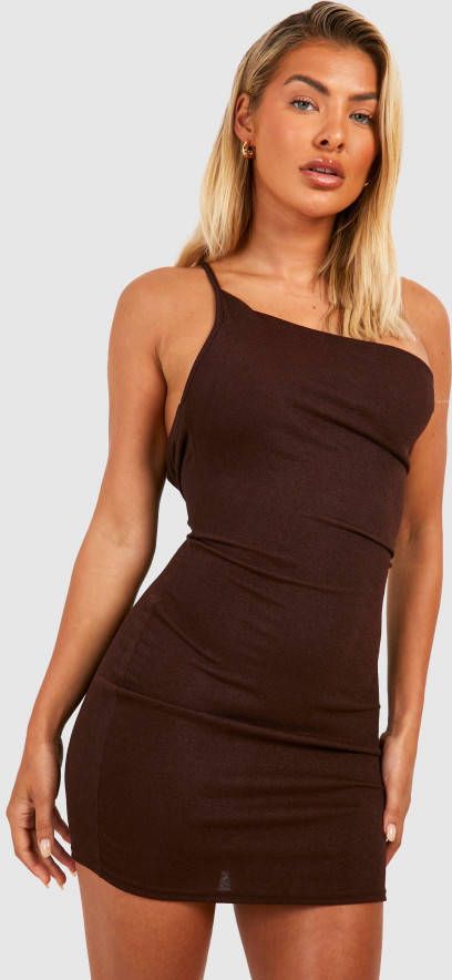 boohoo Asymmetrische Jurk Met Bandjes, Chocolate