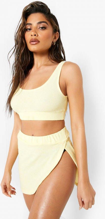 boohoo Badstoffen Strand Top Bh Met Racer Hals, Yellow